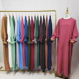 Ethnic Clothing Muslim Women's Middle East Dubai Turkey Loose Solid Color Dress Oversized Swing Skirt Long Trumpet Sleeve Round Neck