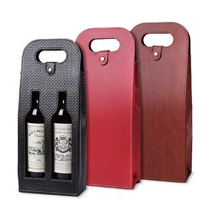 Tumblers Luxury Pu Leather Wine Bottle Handy Påsar Enkel dubbel Favor Packaging Champagne Cover Carry Bag 230814