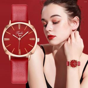 Wristwatches 2023 Fashion Women'S Leather Belt Minimalist Wristwatch Ladies Diamond Analog Quartz Round Watch Relojes