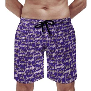 Herren Shorts Board Faux Gold Letter Print Casual Beach Trunks Dunkel VIOLET Komfortable Sportswear Trendy Plus Size Short Hosen