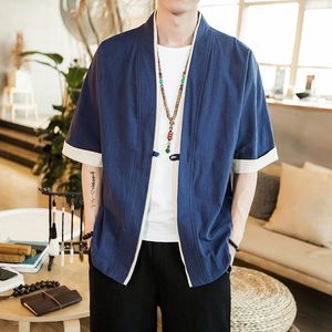 Men's Vests Summer Linen Kimono Long Cardigan Outerwear Coats Fashion Streetwear Short Loose Male Jackets Casual Overcoat 3XL 4XL 5XL 230812