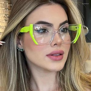 Sunglasses Frames 2023 Colorful Fluorescent Green Cat Eye Flat Lens Irregular Square Myopia Glasses Women Eyeglasses For Female Wholesales
