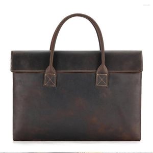 حقائب محيض عتيقة A4 Brown Crazy Horse Genuine Leather Executive 14 '' 15.6 '' Women Upypy Women Men حقيبة حقيبة اليد حقيبة M6632 M6632