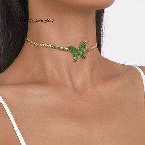 Chokers Designer's Cuban Green Butterfly Neckchain Women's Summer New Cool Style Small Style Clavicle Chain Butterfly Pendant Necklace Jewelry