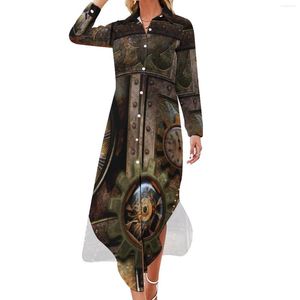 Casual Dresses Wonderful Steampunk Dress Vintage Print Street Fashion Sexy V Neck Elegant Chiffon Long Sleeve Vestido