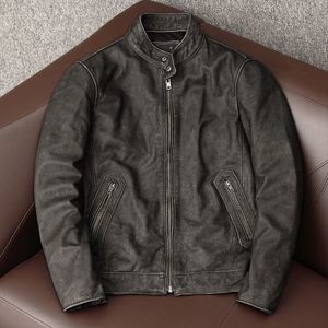 Men's Jackets Brand Classic Casual Style Cowhide Jacket Mens 100 Genuine Cothes Vintage Quality Biker Leather Coat Male 230814