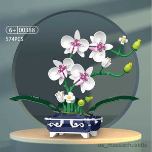 Block Bouquet Orchid Building Blommor Succulents Potted Blocks Romantic Assembly Building Toy Toys for Children Gift R230814