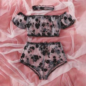 Sexy Set Sexy Lingerie Flowers Embroidery Lace Bra Panties Underwear Women Set Transparent Mesh Erotic Lingerie Sexy Sleepwear Plus Size HKD230814