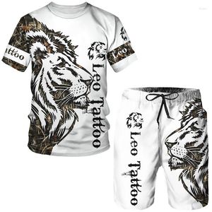 Men's Tracksuits 2023 Summer Fashion Casual Set Street Trend 3D Print Animal Lion Pattern Round Neck Short Sleeve Shorts Two Piece