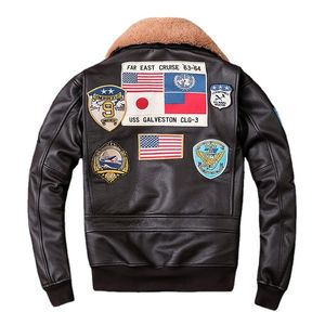 Mäns jackor Air Force G1 Flight Jacket Tjockning quiltad jacka Topplager Ko läderjacka Men Coat Winter Jackets M212 230812