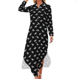 Vestidos casuais Dragonfly Print Chiffon Dress Black and White Festival elegante senhoras Sexy Custom vestido grande tamanho 4xl 5xl