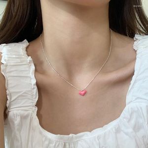 Pendants Real 925 Sterling Silver Bead Chain Necklace For Women Elegant Cute Pink Love Heart Necklaces Woman Fine Jewelry