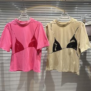 Женские футболки 2023, летняя футболка с бюстгальтером и принтом, уличная футболка с короткими рукавами