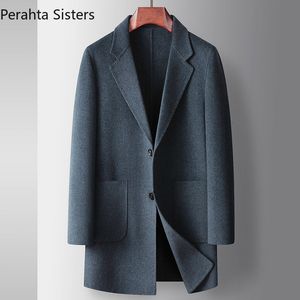 Men s Jackets Luxury Handmade Double Sided Wool Trench Coat Men Autumn Winter Medium Length Business Leisure Woolen Overcoat Outerwear 230814