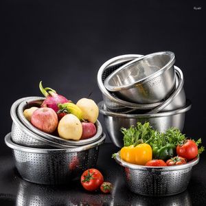 Bowls Stainless Steel Rice Sieve Washing Vegetables Basin Drain Basket Salad Egg Mixing Set Soup Strainer Kitchen Utensils