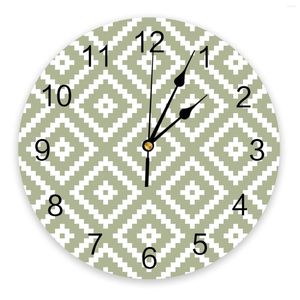 Wall Clocks Geometric Square Textured Green Clock Large Modern Kitchen Dinning Round Bedroom Silent Hanging Watch