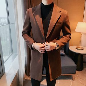 Mäns jackor 2023 Woolen Coat Korean Fashion Over the Kne Mid Length Winter Thicking Loose Single Breasted Warm Long 3XL 230814