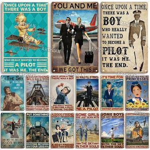 Flying Metal Sign Pilot Tin Plate Flight Attendant Decorative Plaque Wall Decor Garage Bar Pub Club Hotel Cafe Kitchen Man Cave Coffee Shop Wall Painting 30X20CM w01