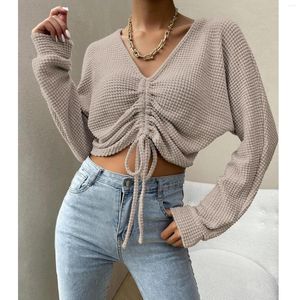 Kobiety swetry jesienne i zimowe koszulka sznurka Seksowna Sweter w Vollow Bell-Sleeve dla kobiet