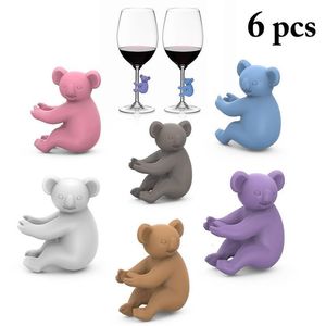 Çubuk Araçlar 6pcs Lot Şarap Camı Takıları Koala Hayvan Silikon Kupa İşaretleri Yeniden Kullanılabilir İçecek Şişesi Tanımlayıcı Etiketler Etiket İşaretleri 230814