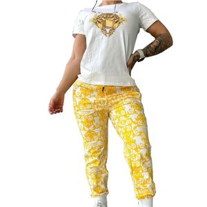 Two Piece Pants Tracksuit Women Casual Print T-Shirt och Sweatpants Set Daily Outfits Free Ship