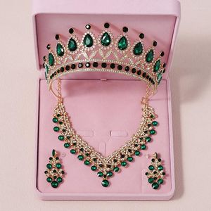 Halsband örhängen Set Itacazzo Bridal Headwear Crown Earwear Green-Colour Women's Fashion Party Tiaras