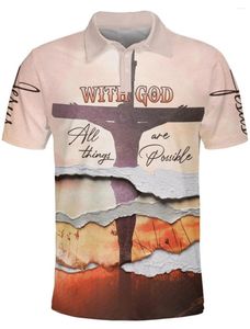 Polos masculinos Buckle 3D Camisa polo lapela Cross Jesus Flange Outdoor Street Sleeve curta Roupas de roupas esportivas de moda esportiva