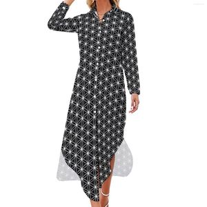 Casual Dresses Sacred Geometry Chiffon Dress Flower Of Life Elegant Long Sleeve Street Fashion V Neck Design Oversized