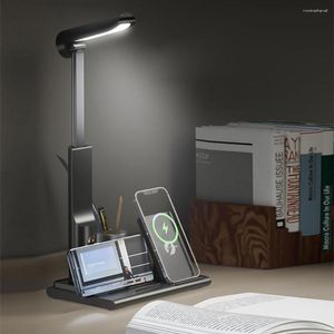 테이블 램프 침실 LED 무선 충전 램프 사무실 데스크탑 펜 컨테이너 접이식 데스크