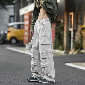 Men's Pants Multi pocket cargo pants street clothing hip-hop mops Trousers Harajuku tool pants men's retro loose fitting casual jogging pants Z230815