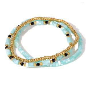 Strand Summer Summer Vintage Blue Shell Breads Bracelets Mulheres Menino Party Birthday Jewelry Gift Bohemia Gold Color Breaded Bracelet Wholesale