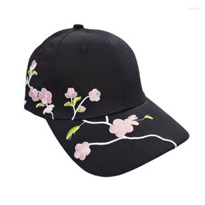 Bollkåpor högkvalitativ bomullsbaseballhattar för kvinnor plommonblomma broderi blomma hip hop casual snapback gåvor