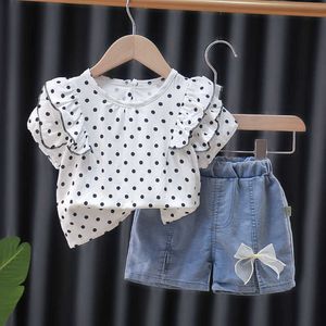 Set di abbigliamento 0-4 anni Set di vestiti per bambina T-shirt estiva in cotone per bambina + pantaloncini di jeans di qualità Set da 2 pezzi