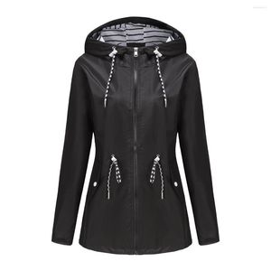 Women's Trench Coats In Spring Autumn Waterproof Hooded Outerwears Women Outdoors Windbreaker Coat Black Raincoat Fall Long Sleeve Jackets