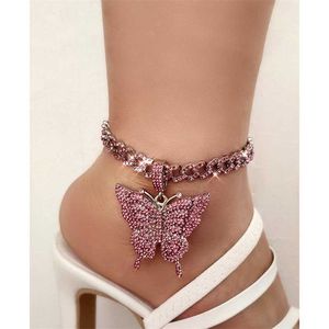 Personality Crystal Butterfly Anklets for Women Shining Luxury Full Rhinestones Cuban Link Chain Anklet Bracelet TOP Hop Jewelry 230719