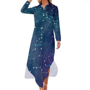 Vestidos casuais mapa céu impressão de chiffon vestido astronomia amantes retrô senhoras de manga longa estilo vadio de pescoço de pescoço superdimensionado