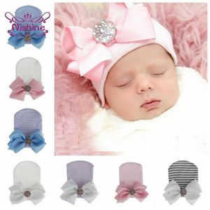 Berets Nishine Baby Girt Glitter Rhinestone Bowknot Hats Toddler Stripe Cap Niemowlęta Czapka czapki Dzieci Akcesoria na nakrycia głowy