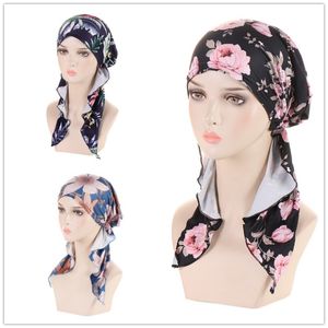 Ramadan Muslim Hijab Caps Women's Headscarf Hat Chemo Hats Hair Care Fashion Lady Print Turban Bonnet Adjustable