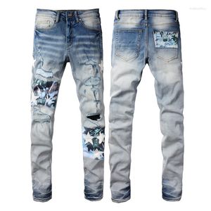 Men's Jeans AM Streerwear Skinny Fashion Patch Denim Pants Hip Hop Retro Wash Cotton Elastic Harajuku