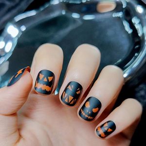 False Nails 24st/Set Press On Halloween Pumpkin Ballet Full Cover Diy Glue Grimace French Manicure