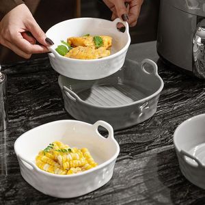 Dinnerware Sets Light Luxury Ceramic Bowl Household Microwave Bakeable Double Ear Solid Color High Beauty Noodles Simple Salad