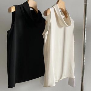 Women's T Shirts 23 Elegant Black White Acetate Satin Sleeveless T-shirts Summer Runway Women Casual Loose Comfort Tees Lady Office Fashion