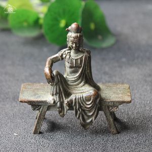 Decorative Objects Figurines Antique Copper Bench Guanyin Bodhisattva Statue Desktop Ornament Buddha Figurines Lucky Feng Shui Home Decors Accessories 230812
