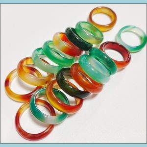 Band Rings 6Mm Wide Stripe Green Yellow Glass Crystal Agate Jade Ring Jewelry Finger For Women Vipjewel Drop Delivery Dhiqt