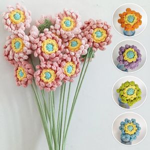 Dekoracyjne kwiaty ręcznie zwarte dekoracje ślubne ręcznie tkany dzianin Kwiat sztuczny fałszywy fałszywy gerbera Daisy Bouquet Decor Decor Dekor Prezent