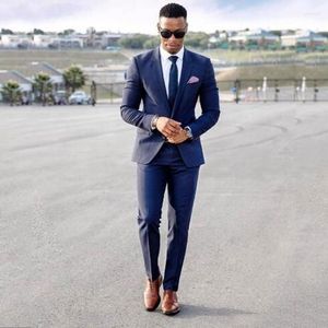 Men's Suits Latest Design Men For Wedding Groom Tuxedo Navy Blue With Pants 2Piece Slim Terno Masculino Trajes Para Hombre