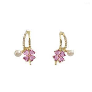 Dangle Earrings Cute Flower Stud Comfortable To Wear Gold Luxury Rhinestone Decoration Pearl Ear-rings Color Retention Womens