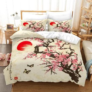 Bettwäschessätze Chinesisches Tintenmalerei Pflaumenblüte Bambus Set Fashion Art Bettdecke Quilt Cover mit Kissenbezügen 200x200 Größe Erwachsener Textile