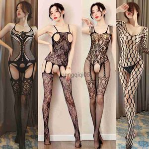 Sexig uppsättning nya sexiga mesh fisknätkroppar för kvinnor erotiska underkläder sexig öppen bh crotchless teddies bodysuits kvinnliga porrunderkläder hkd230814