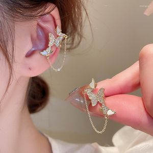 Backs Earrings Luxury Zircon Shell Butterfly Ear Clip For Women Without Piercing Earbone Clips Party Jewelry